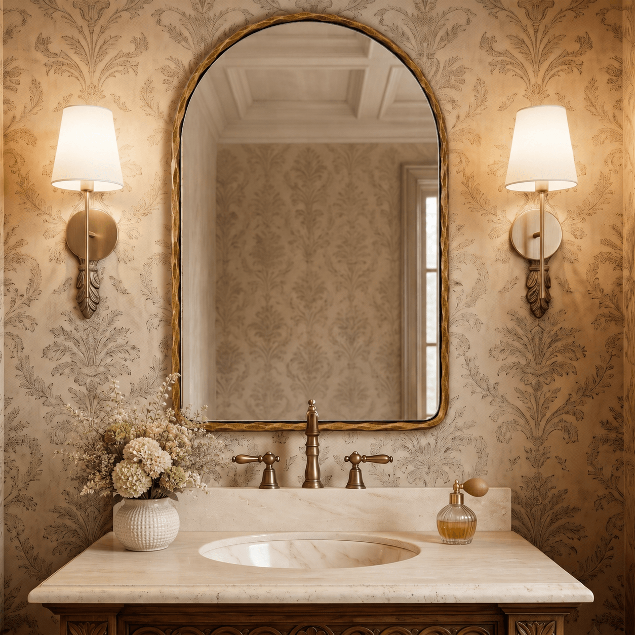Antique Hand-Forged Iron Framed Arched Wrought Iron Bathroom Wall Mirror