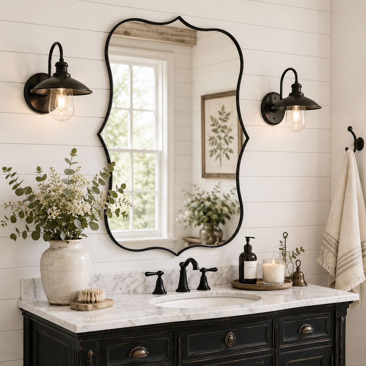 Antique Scalloped Wavy Curved Rectangle Decorative Vanity Mirror | Stainless Steel Frame