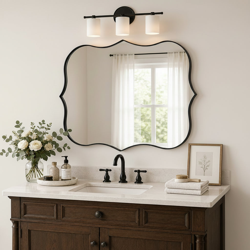 Antique Scalloped Wavy Curved Rectangle Decorative Vanity Mirror | Stainless Steel Frame