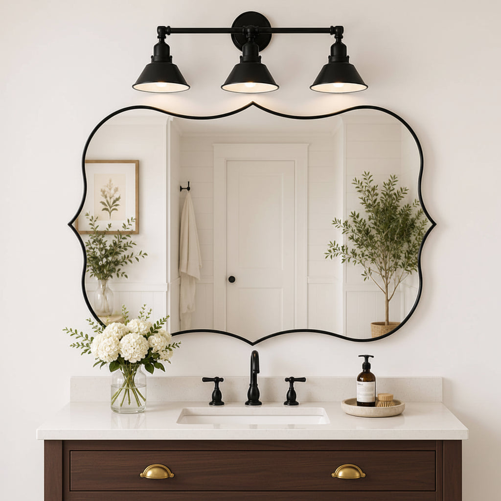 Antique Scalloped Wavy Curved Rectangle Decorative Vanity Mirror | Stainless Steel Frame
