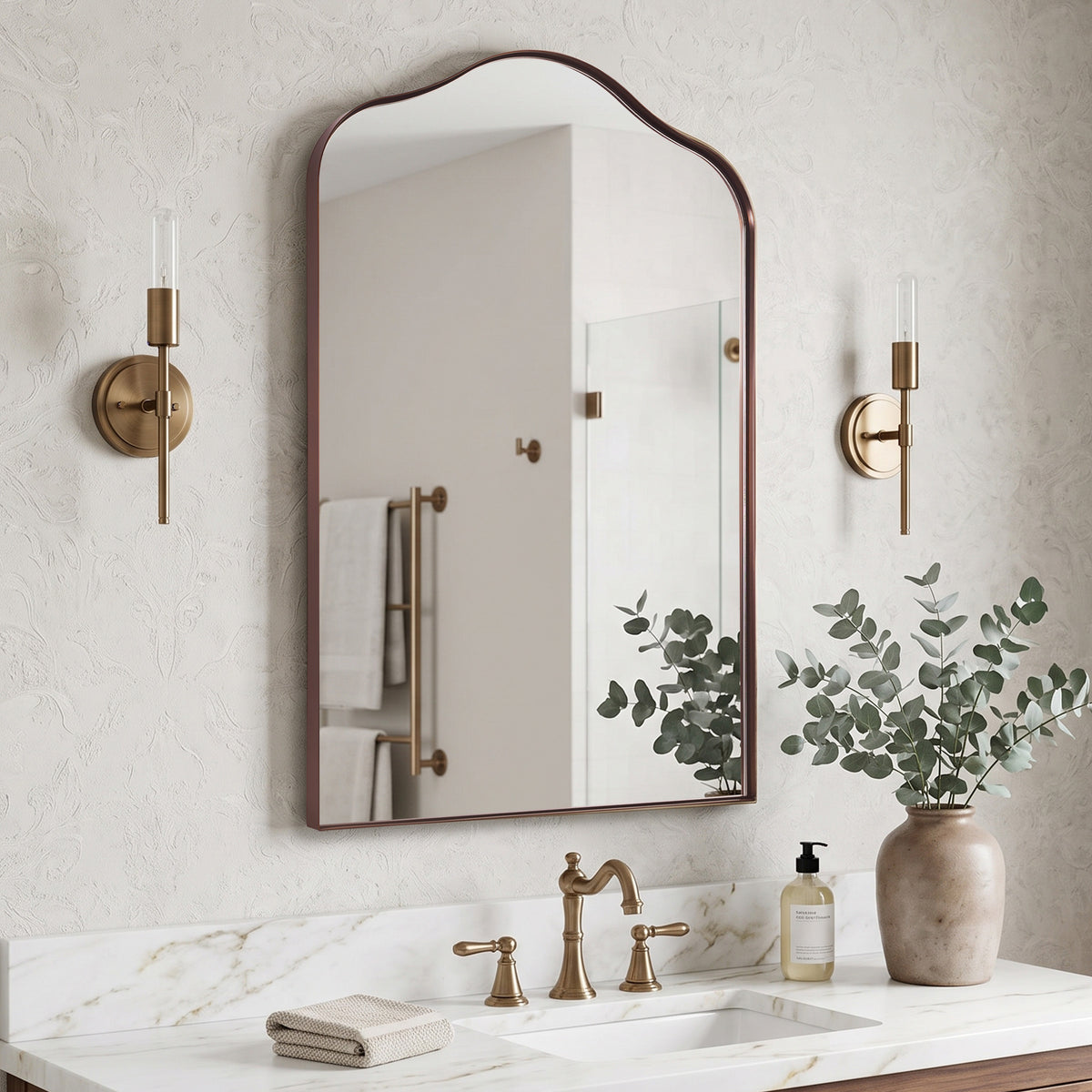 Contemporary Arched Scalloped Bathroom Vanity Mirror | Stainless Steel Frame