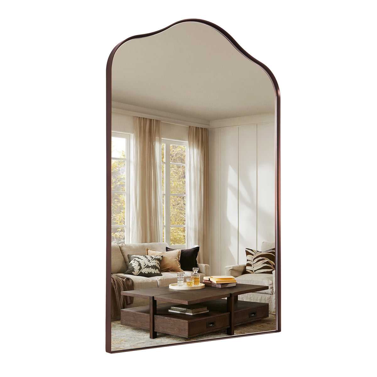 Contemporary Arched Scalloped Bathroom Vanity Mirror | Stainless Steel Frame