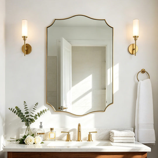 Traditional Rectangle Scalloped  Wall Mirror for Bathroom | Stainless Steel Frame