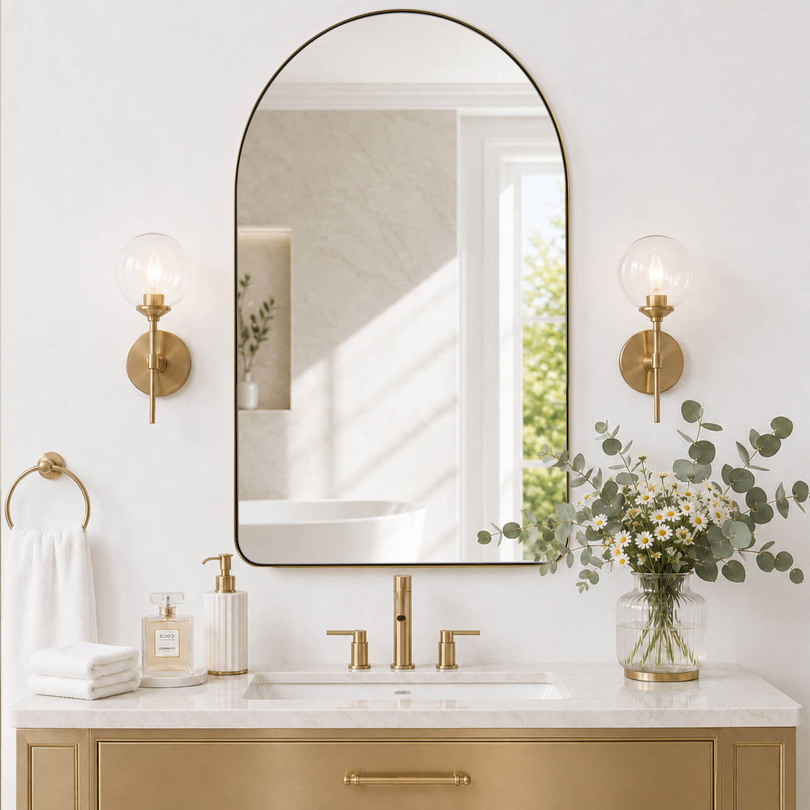 Contemporary Arched Bathroom Vanity Mirror | Stainless Steel Frame