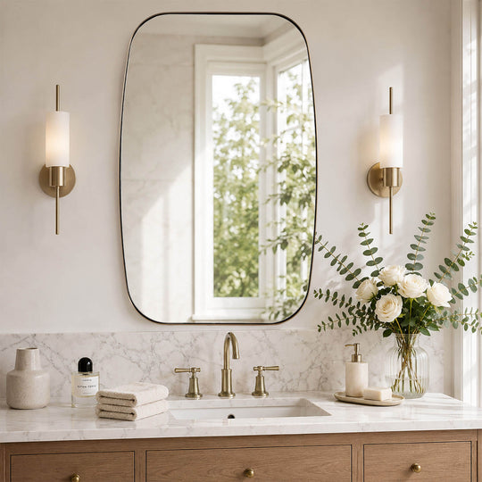 Modern Oval Oblong Bathroom Vanity Mirror | Stainless Steel Frame
