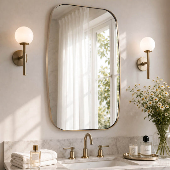 Modern Oval Oblong Bathroom Vanity Mirror | Stainless Steel Frame