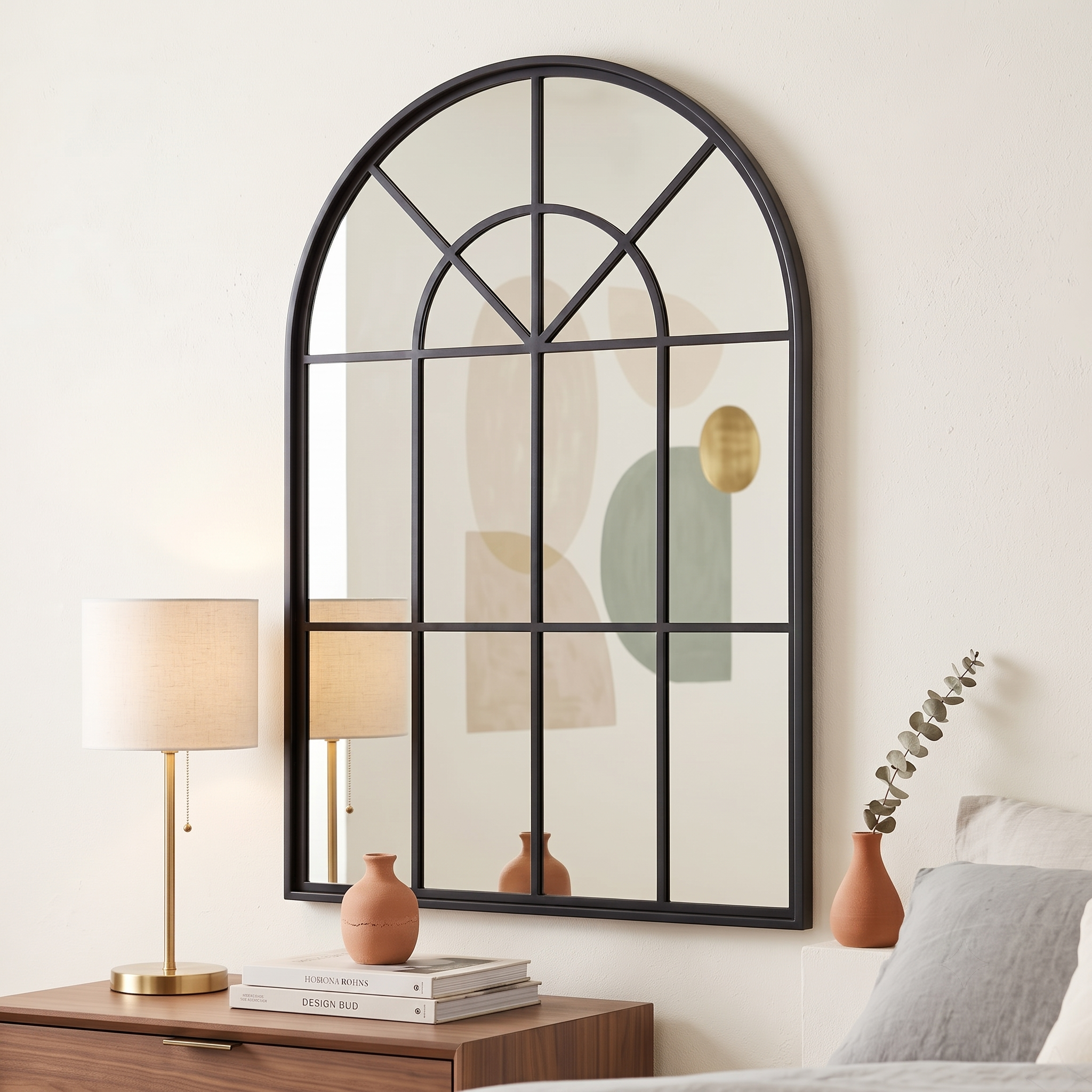 Vintage Arched Windowpane Decorative Wall Mirror