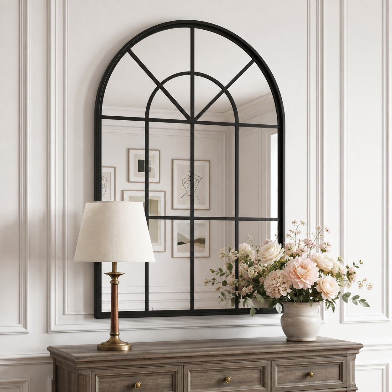 Vintage Arched Windowpane Decorative Wall Mirror