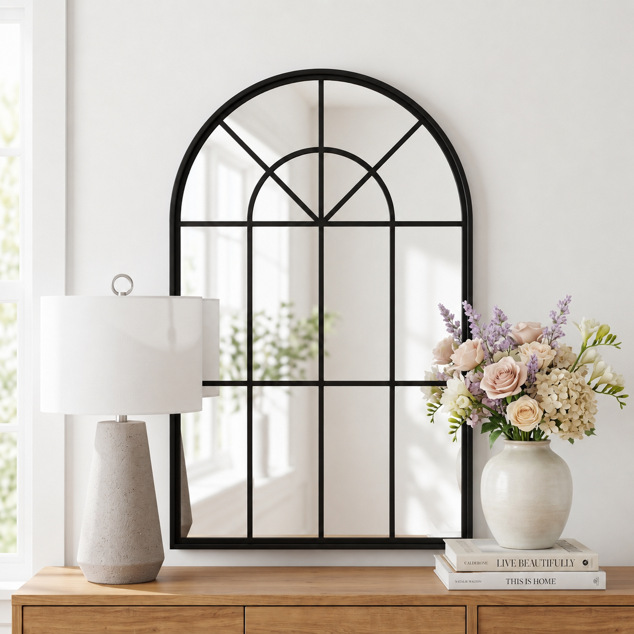 Vintage Arched Windowpane Decorative Wall Mirror