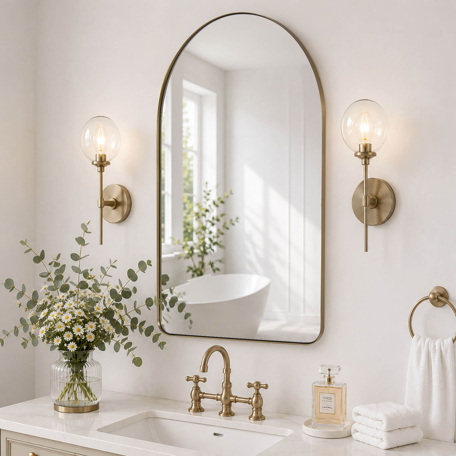 Contemporary Arched Bathroom Vanity Mirror | Stainless Steel Frame
