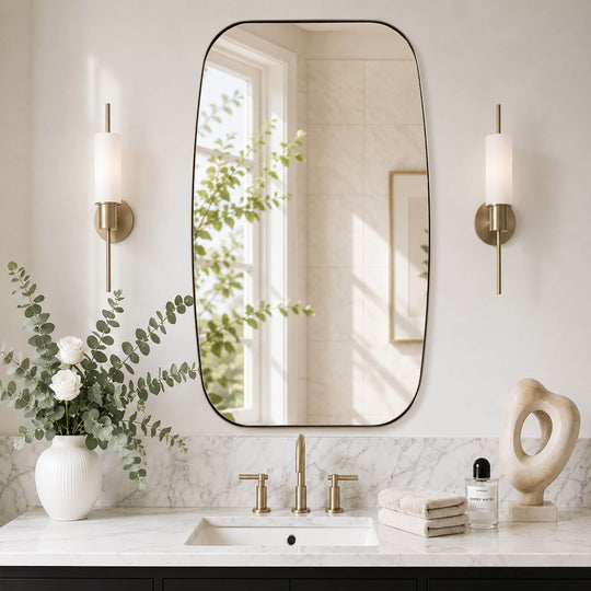 Modern Oval Oblong Bathroom Vanity Mirror | Stainless Steel Frame