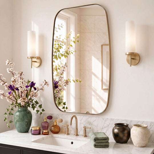 Modern Oval Oblong Bathroom Vanity Mirror | Stainless Steel Frame