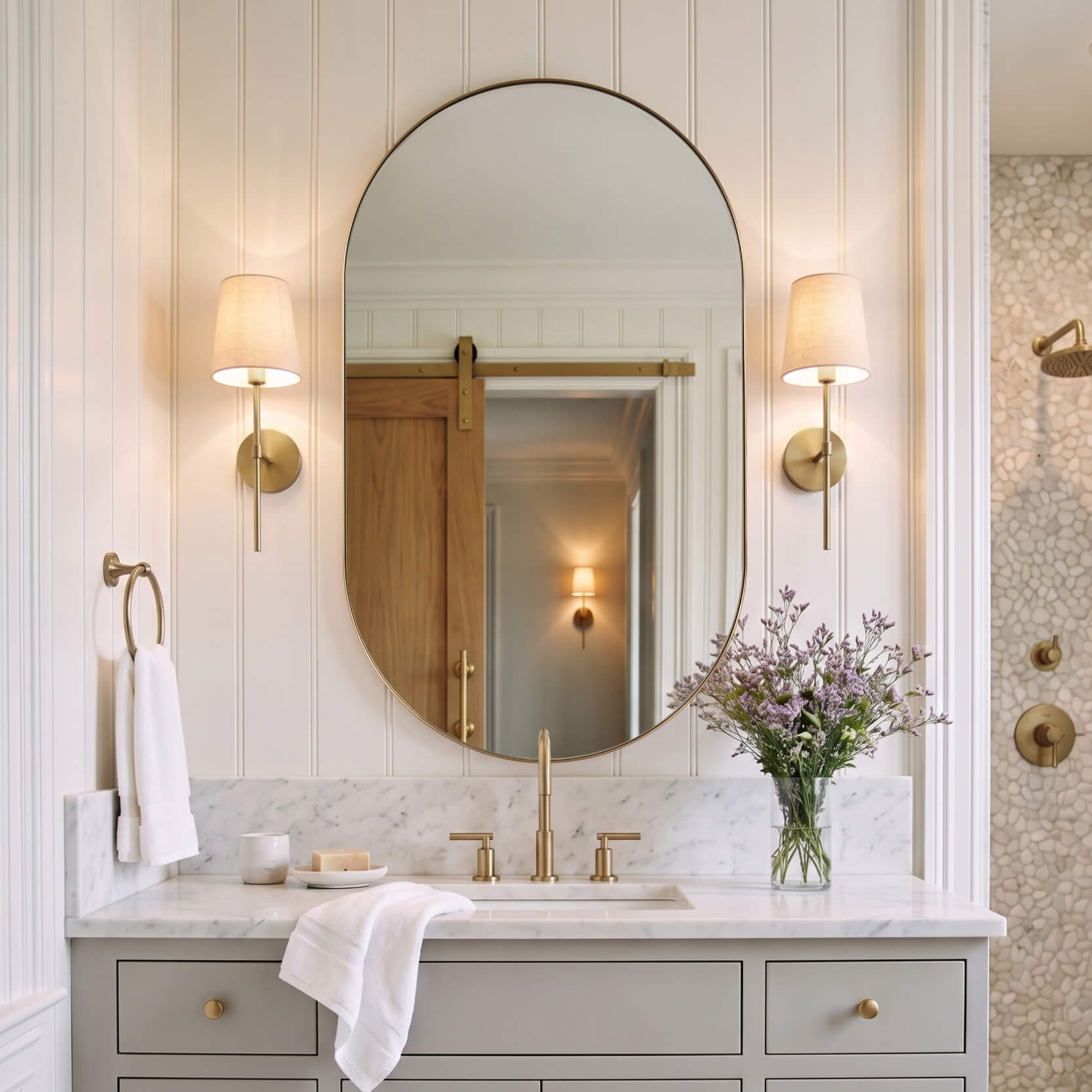 Modern Pill Shaped Capsule Wall Mirrors Long Oval Bathroom Vanity Mirror | Stainless Steel Frame