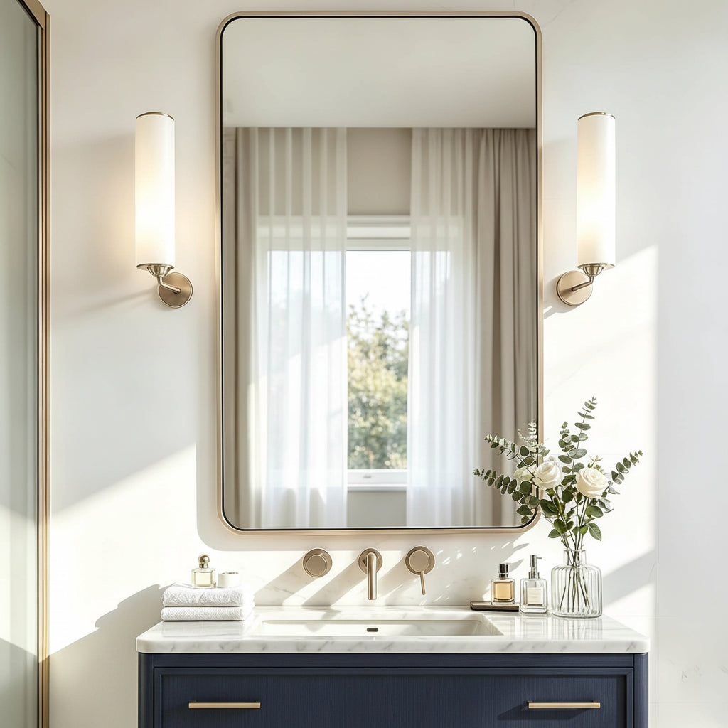 Contemporary Rounded Rectangular Bathroom Wall Mirror |Thicker Stainless Steel Framed