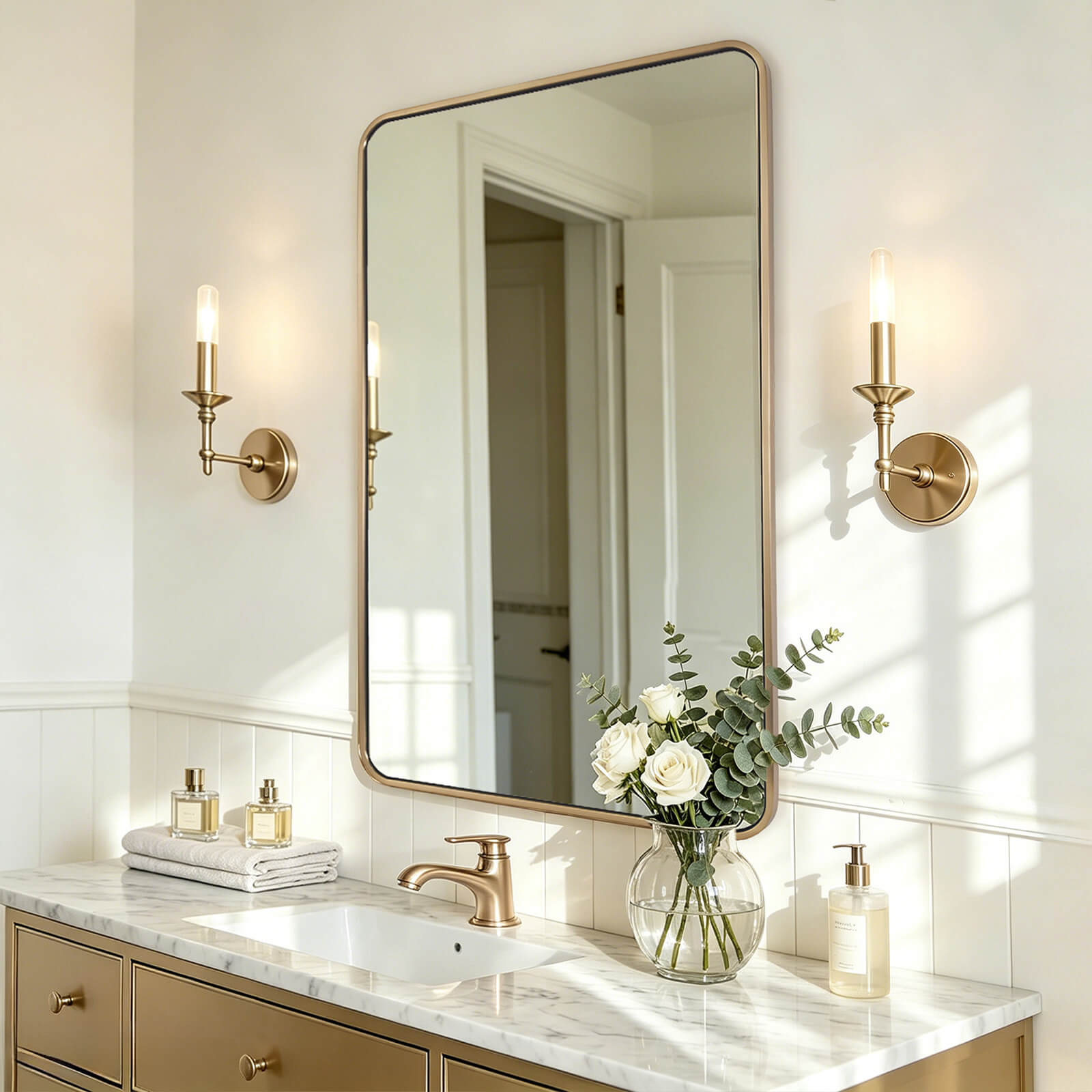 Contemporary Rounded Rectangular Bathroom Wall Mirror |Thicker Stainless Steel Framed