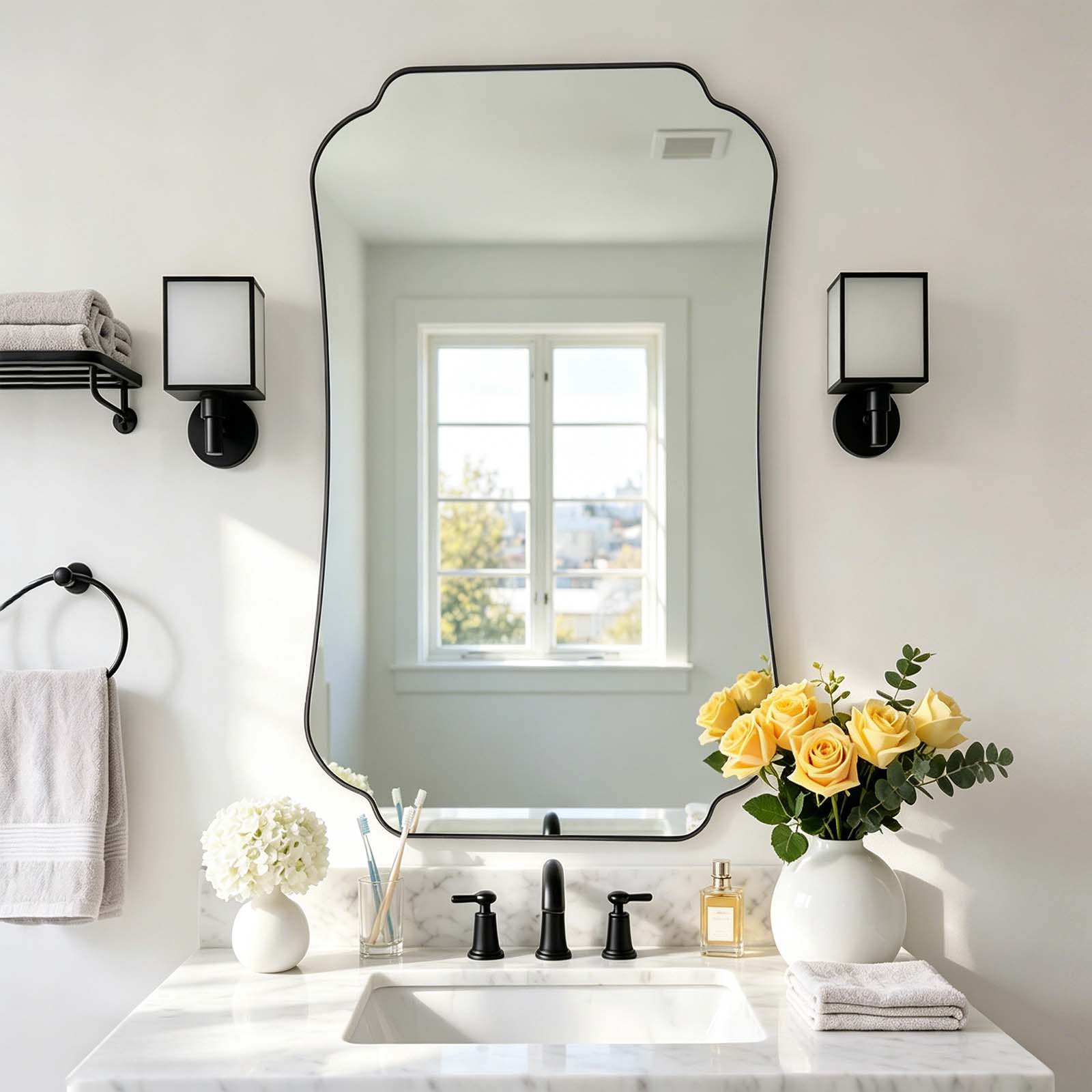 Contemporary Concave Edge Scalloped Bathroom Mirror Decorative | Stainless Steel Frame