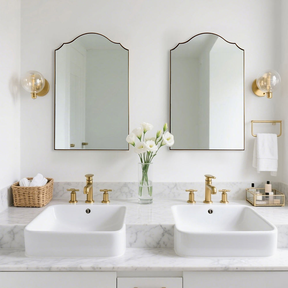 Contemporary Arched Curved Scalloped Mirror Bathroom Vanity Mirror | Stainless Steel Frame