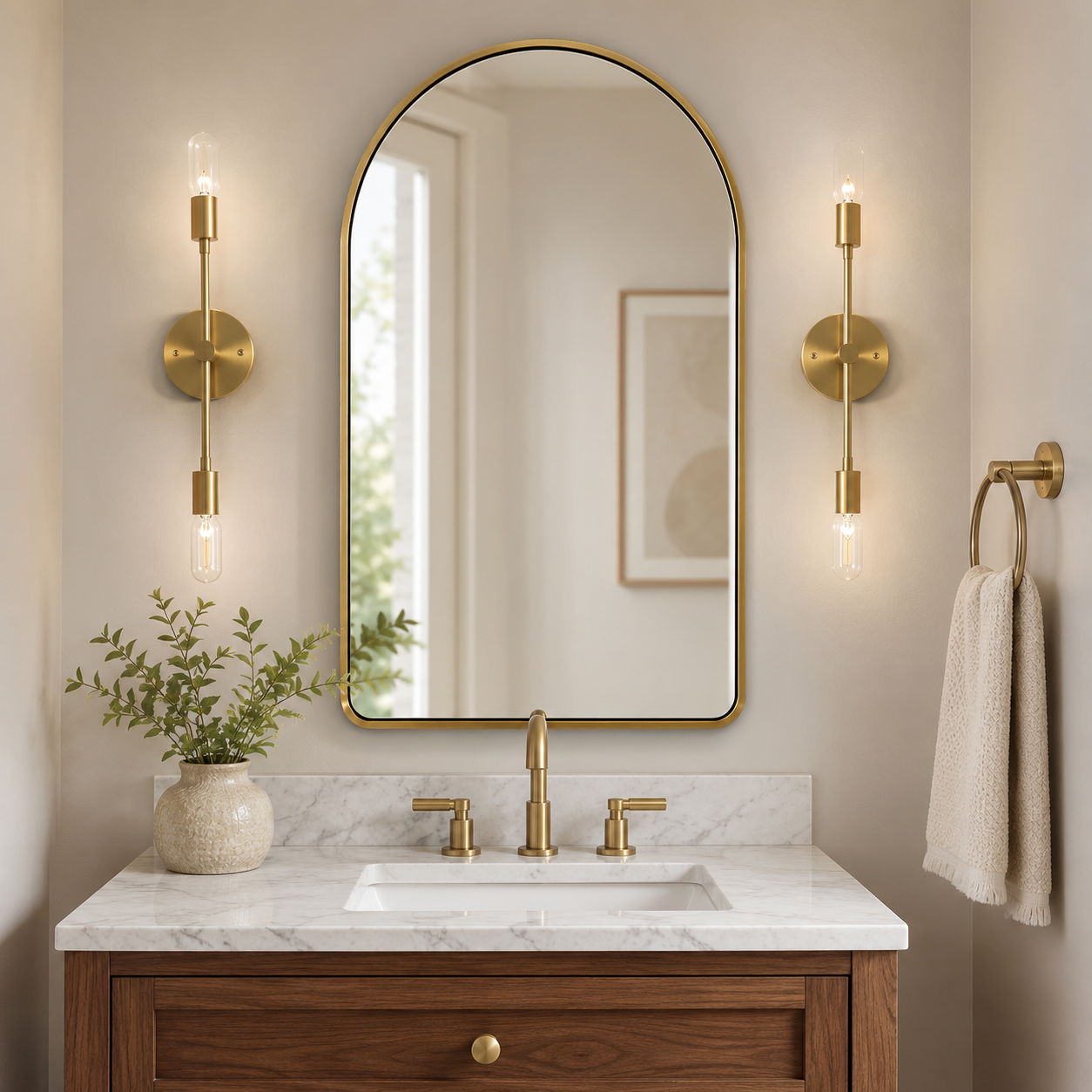 Contemporary Arched Bathroom Vanity Mirror Arch Wall Mirror |Stainless Steel Framed