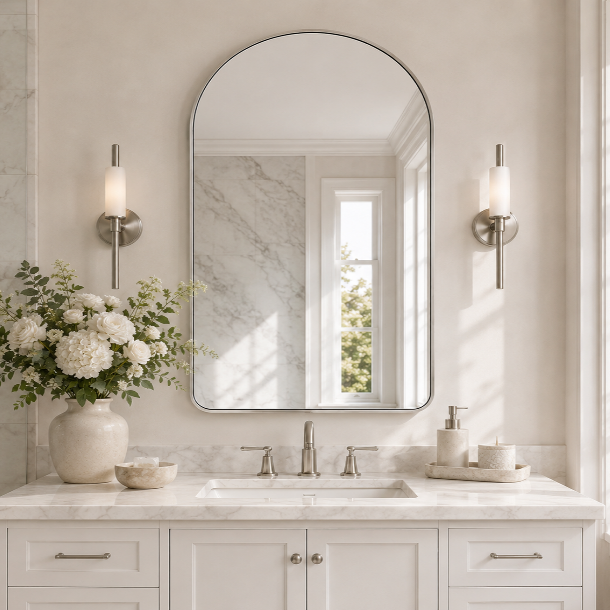 Contemporary Arched Bathroom Vanity Mirror Arch Wall Mirror |Stainless Steel Framed
