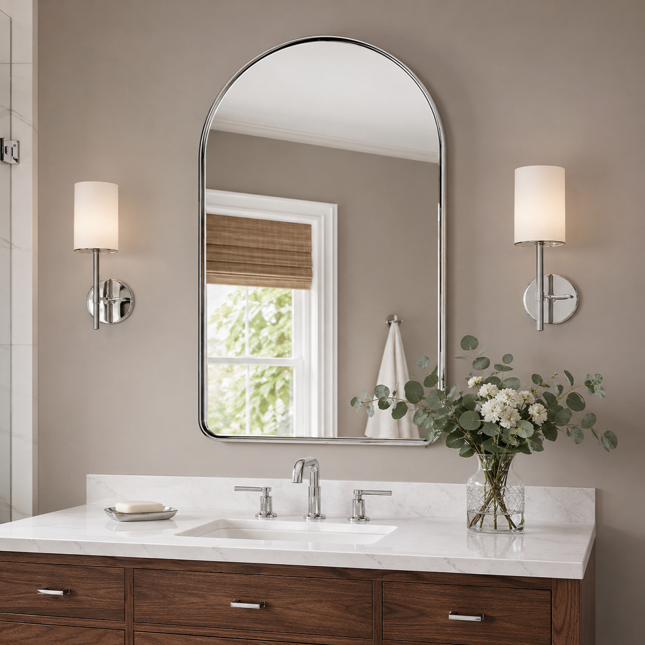 Contemporary Arched Bathroom Vanity Mirror Arch Wall Mirror |Stainless Steel Framed