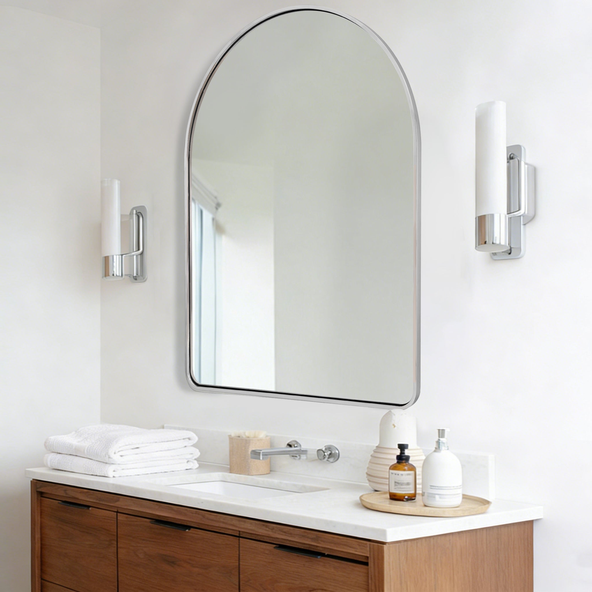 Contemporary Arched Bathroom Vanity Mirror Arch Wall Mirror |Stainless Steel Framed