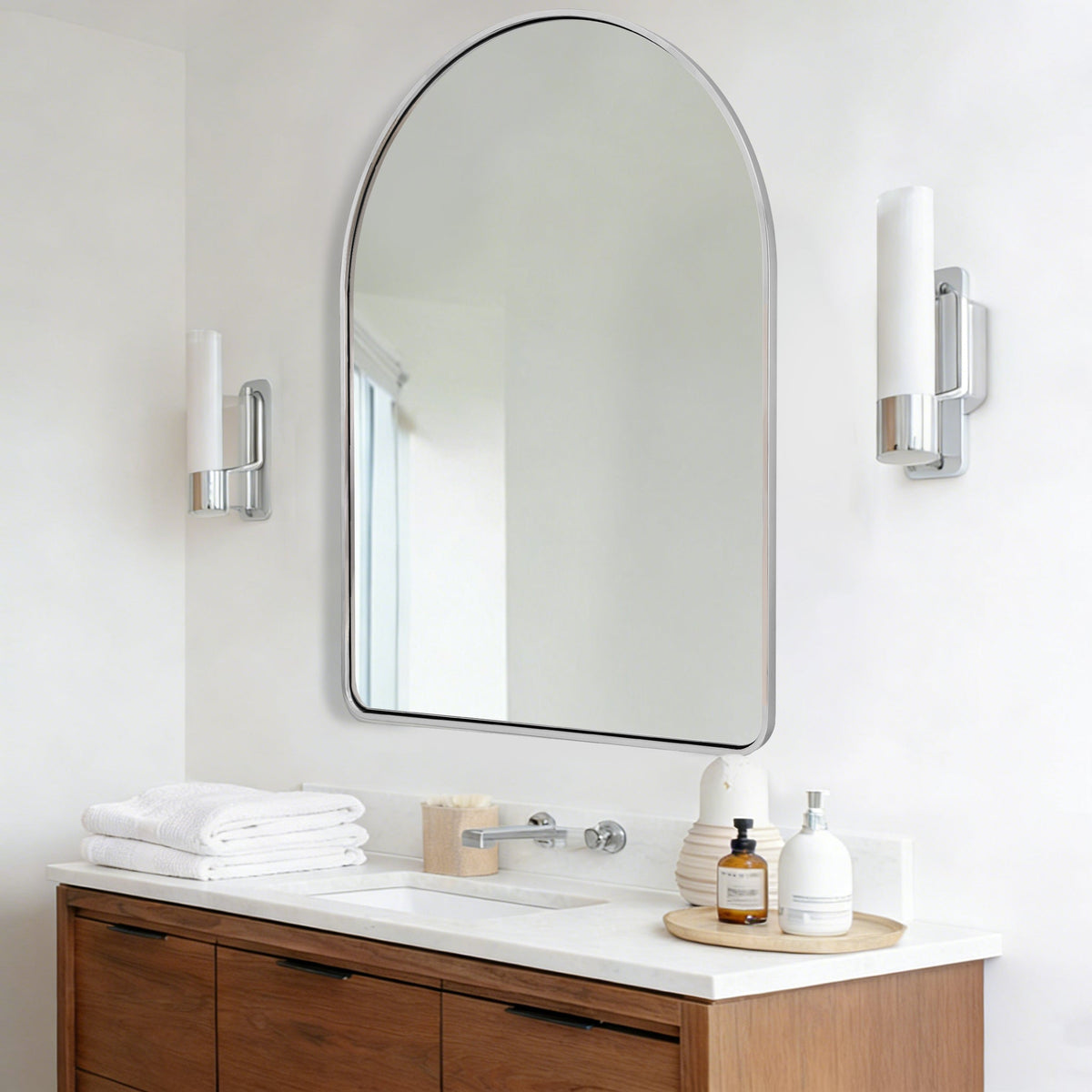 Contemporary Arched Bathroom Vanity Mirror Arch Wall Mirror |Stainless Steel Framed