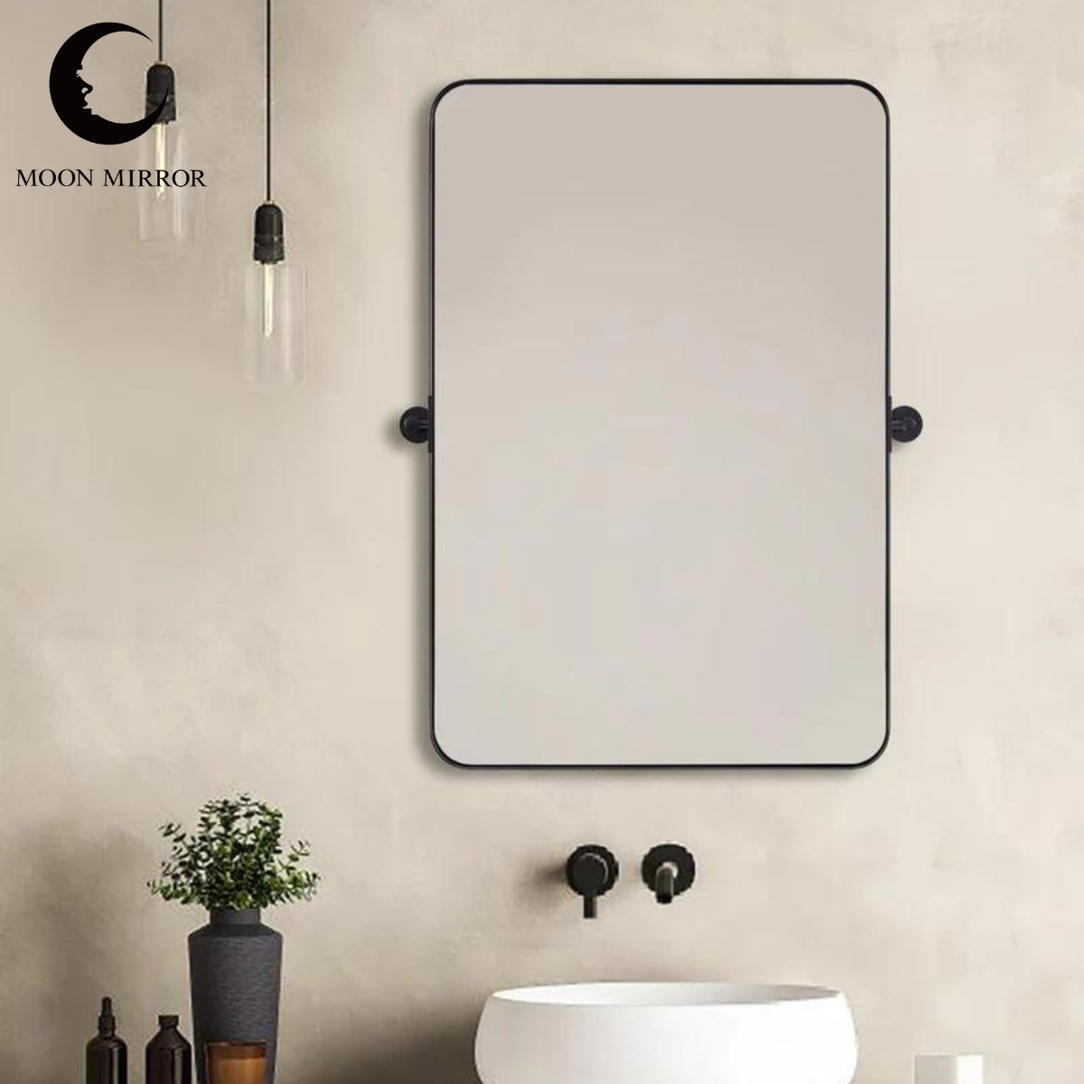 MOON MIRROR Matte Black Pivot Tilt Rectangle Bathroom/ Vanity Mirrors | Stainless Steel Frame