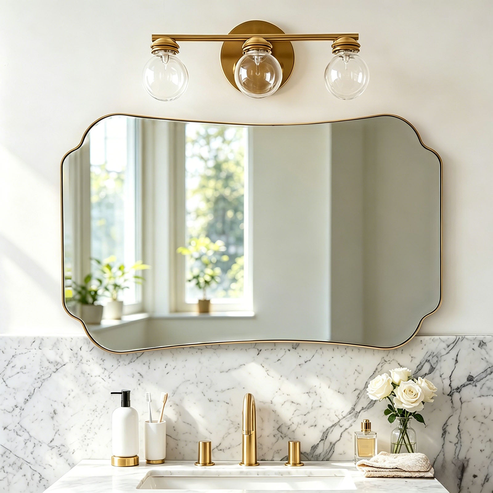 Contemporary Concave Edge Scalloped Bathroom Mirror Decorative | Stainless Steel Frame