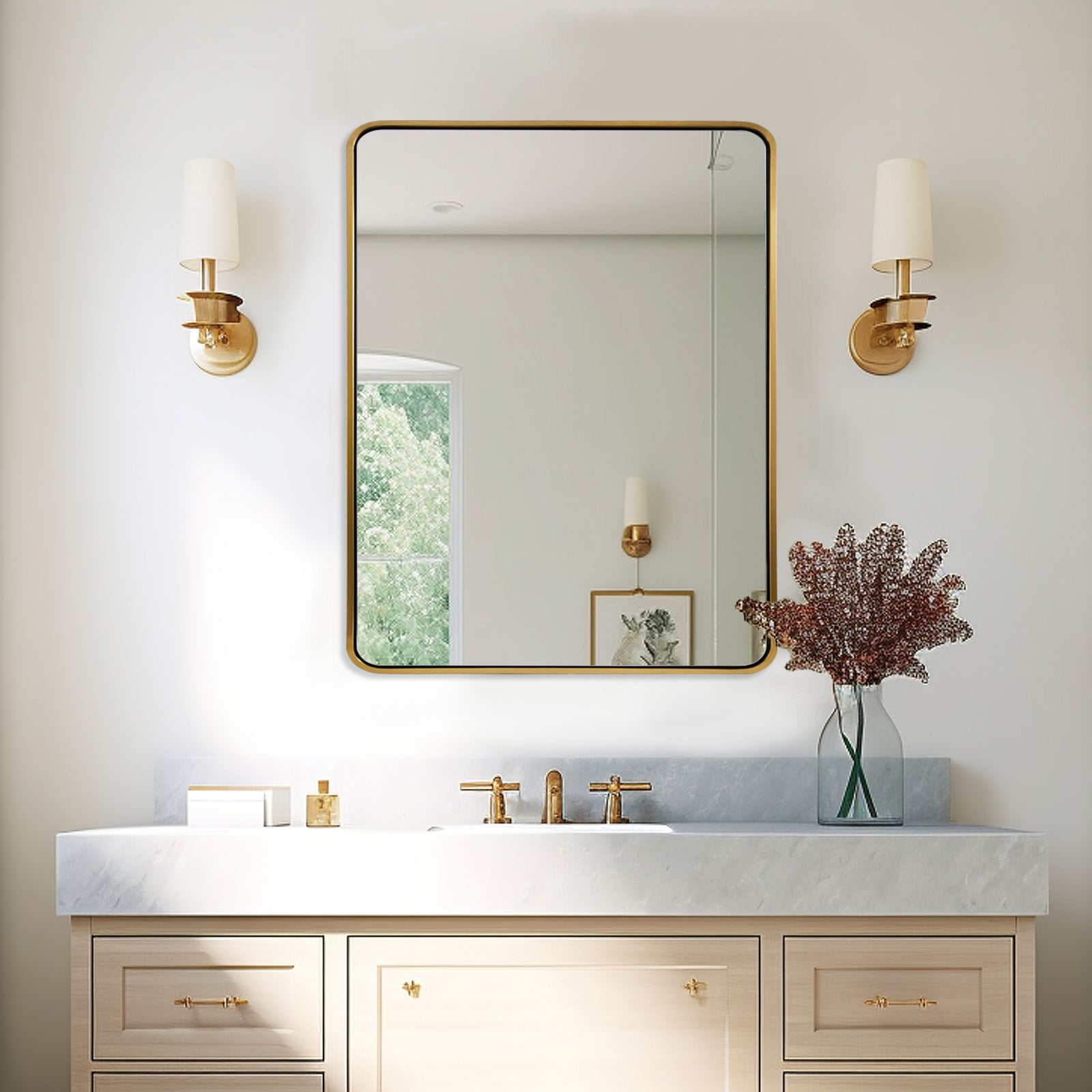 Open Box Like New : Modern Bold Framed Rectangle Wall Mirrors for Bathroom Wall