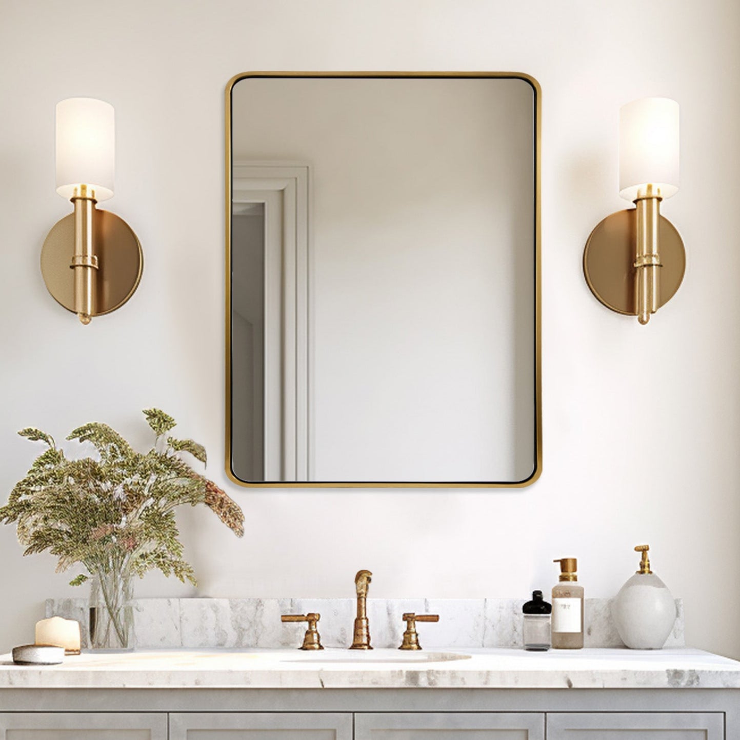 Open Box Like New : Modern Bold Framed Rectangle Wall Mirrors for Bathroom| Stainless Steel Framed