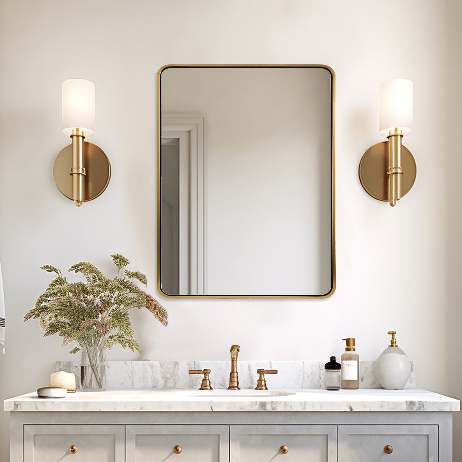 Open Box Like New : Modern Bold Framed Rectangle Wall Mirrors for Bathroom Wall