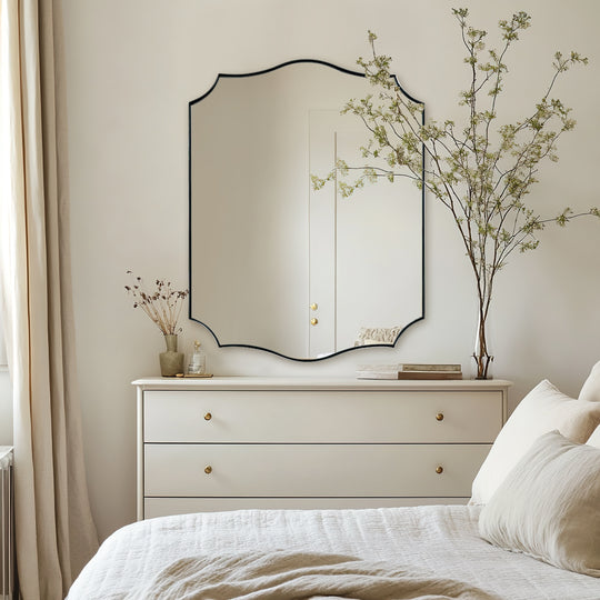 Contemporary  Scalloped Rectangle Wall Mirror | Stainless Steel Frame