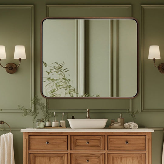 Modern Bold Stainless Steel Framed Rounded Rectangular Bathroom Wall Mirror
