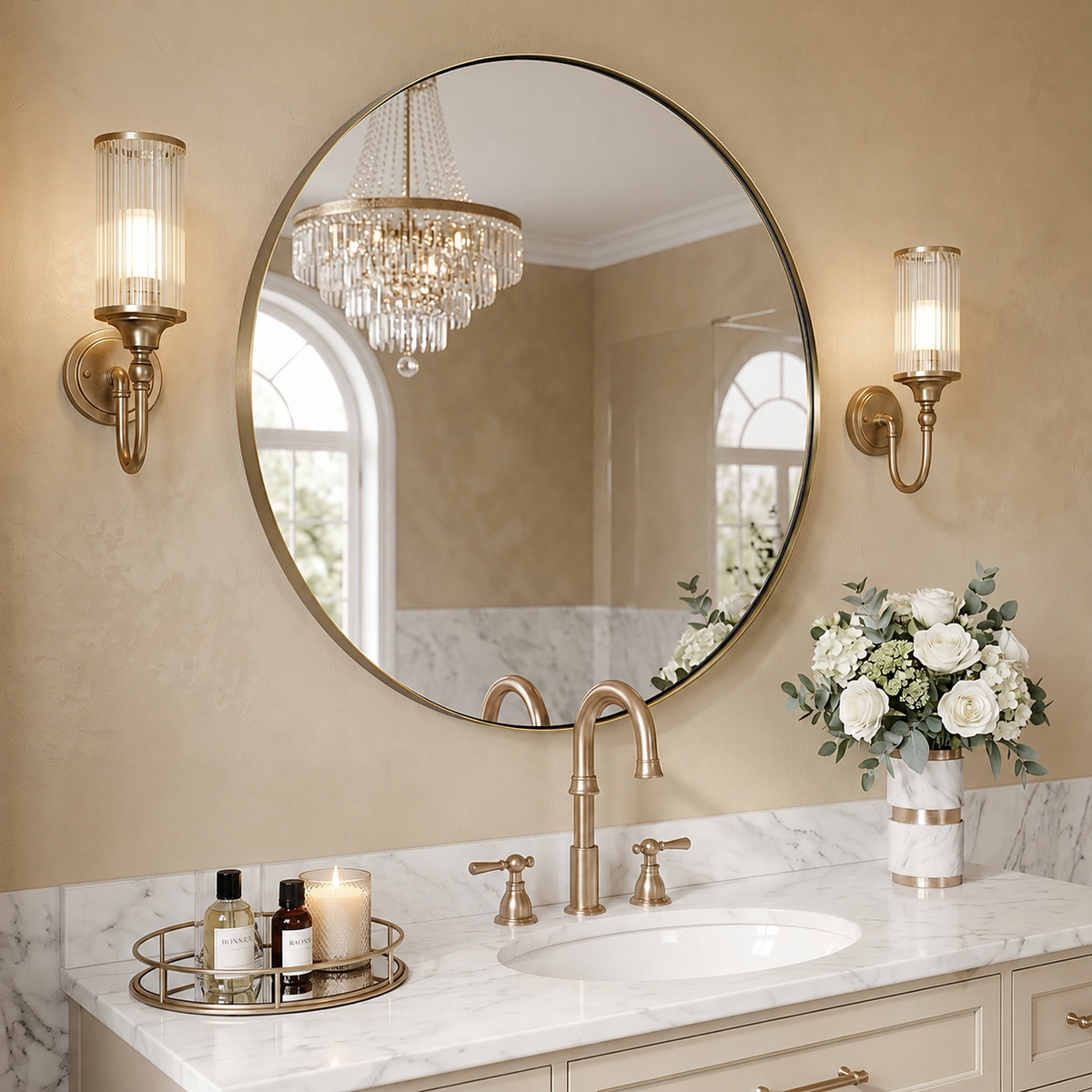 Modern Round Bathroom Mirrors Circle Wall Mirror | Stainless Steel Frame