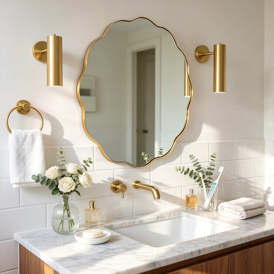 Contemporary Round Scalloped Mirror Wavy Circle Bathroom Vanity Mirror | Stainless Steel Frame