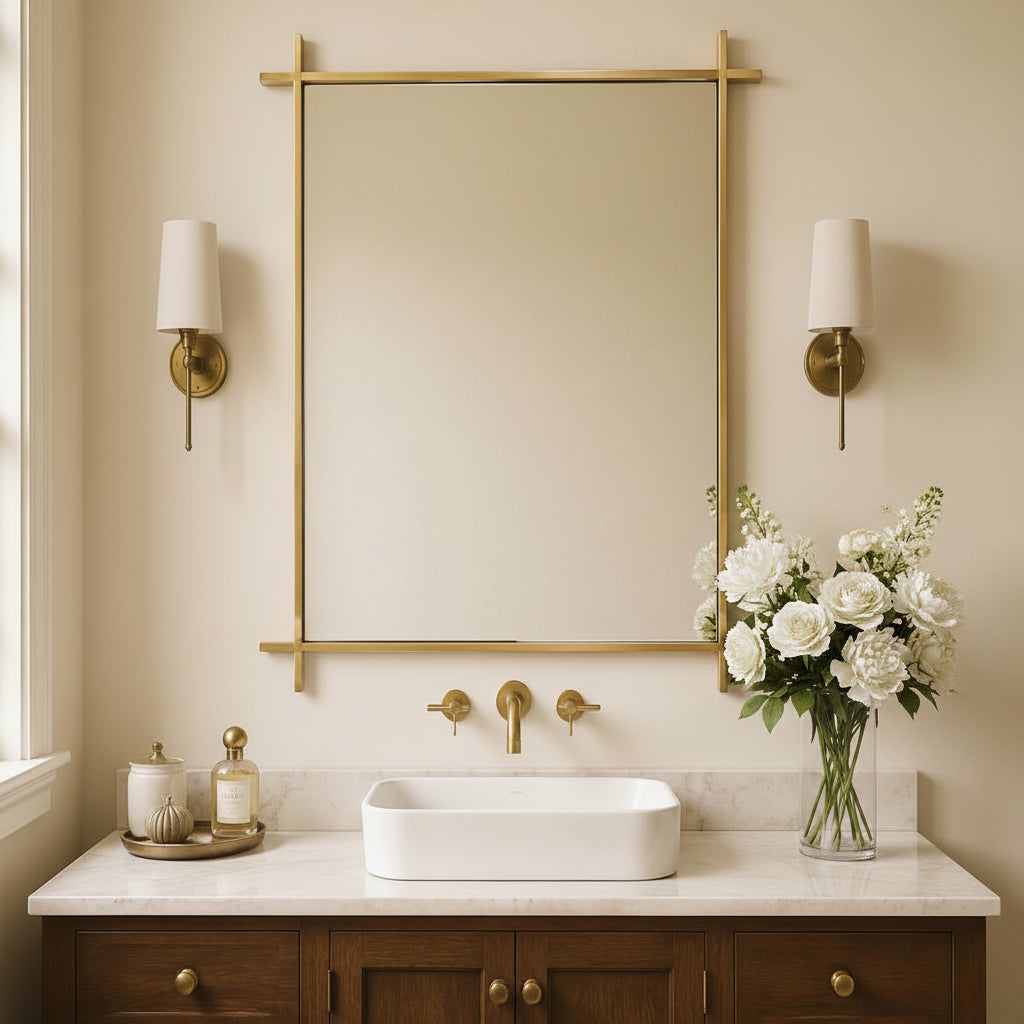 Vintage Cross Corner Rectangle Bathroom Wall Mirrors | Stainless Steel Framed