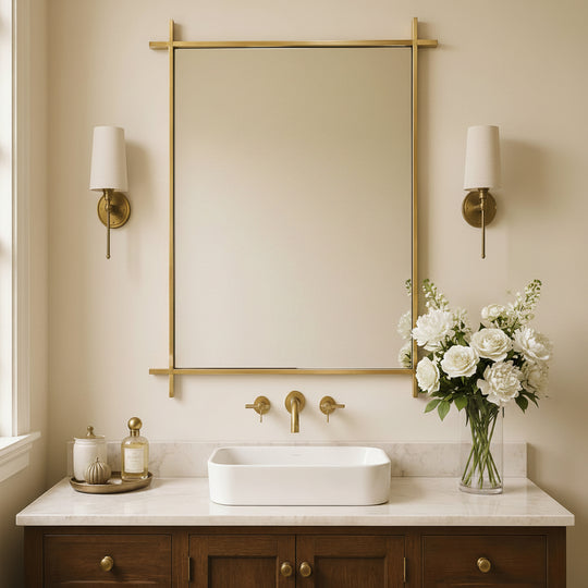Vintage Cross Corner Rectangle Bathroom Wall Mirrors | Stainless Steel Framed