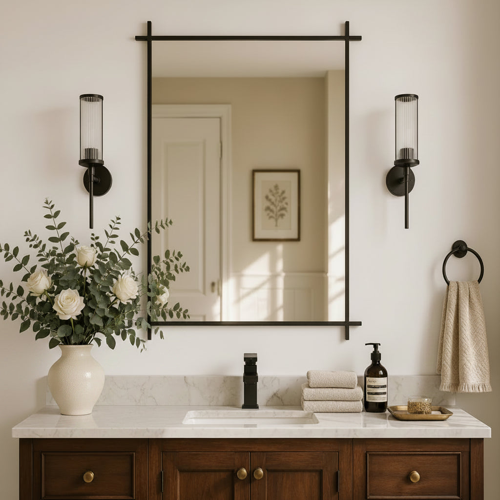 Vintage Cross Corner Rectangle Bathroom Wall Mirrors | Stainless Steel Framed