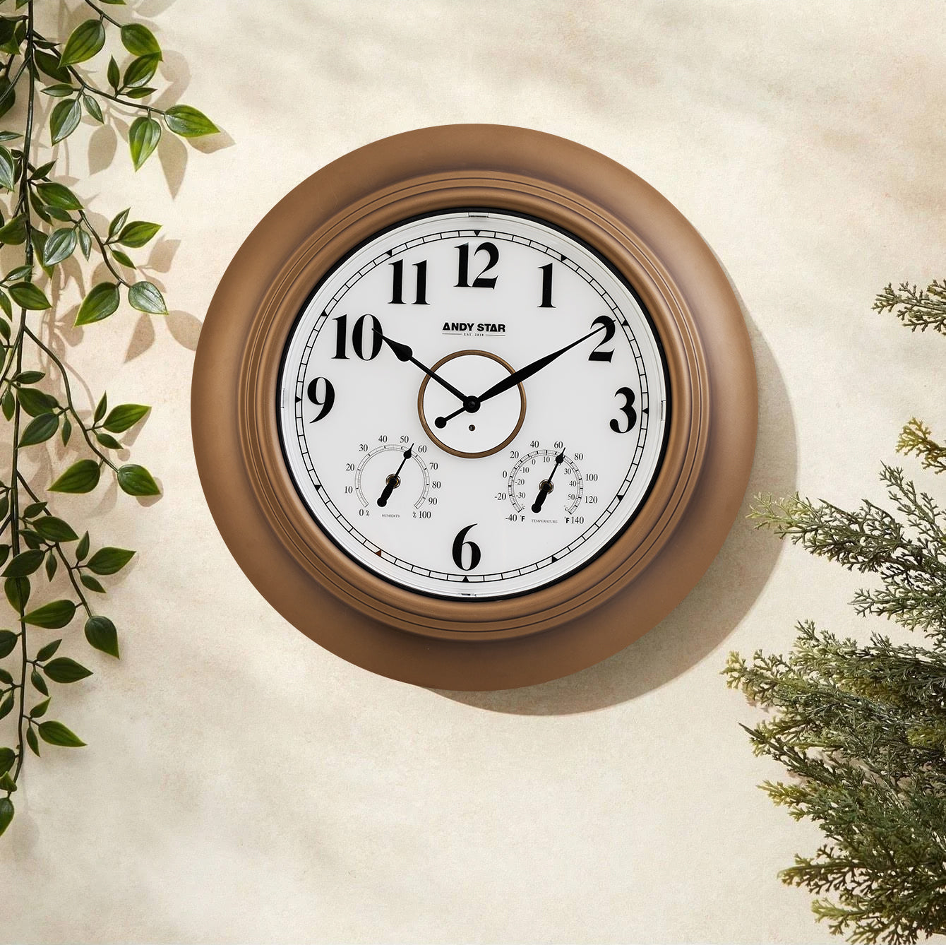 Vintage Indoor Outdoor Wall Clock with Thermometer Weatherproof Large Lighted Clocks for Patio, Garden