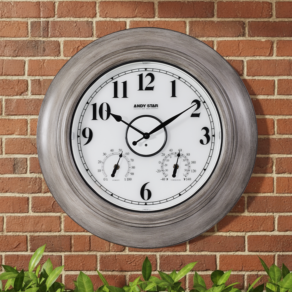 21 inch Oak  Illuminated  Outdoor Clocks with Thermometer Weatherproof Waterproof
