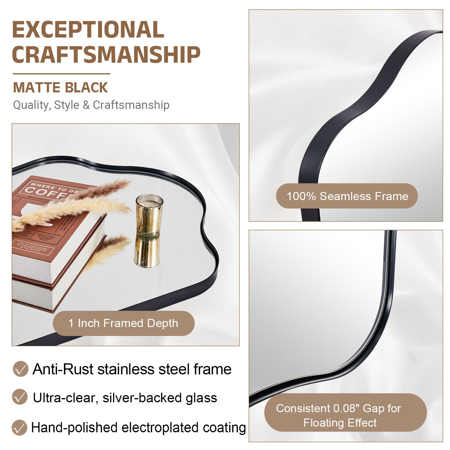 Contemporary Dual Arch Wall Mirror Irregular Scalloped Bathroom Mirror | Stainless Steel Frame