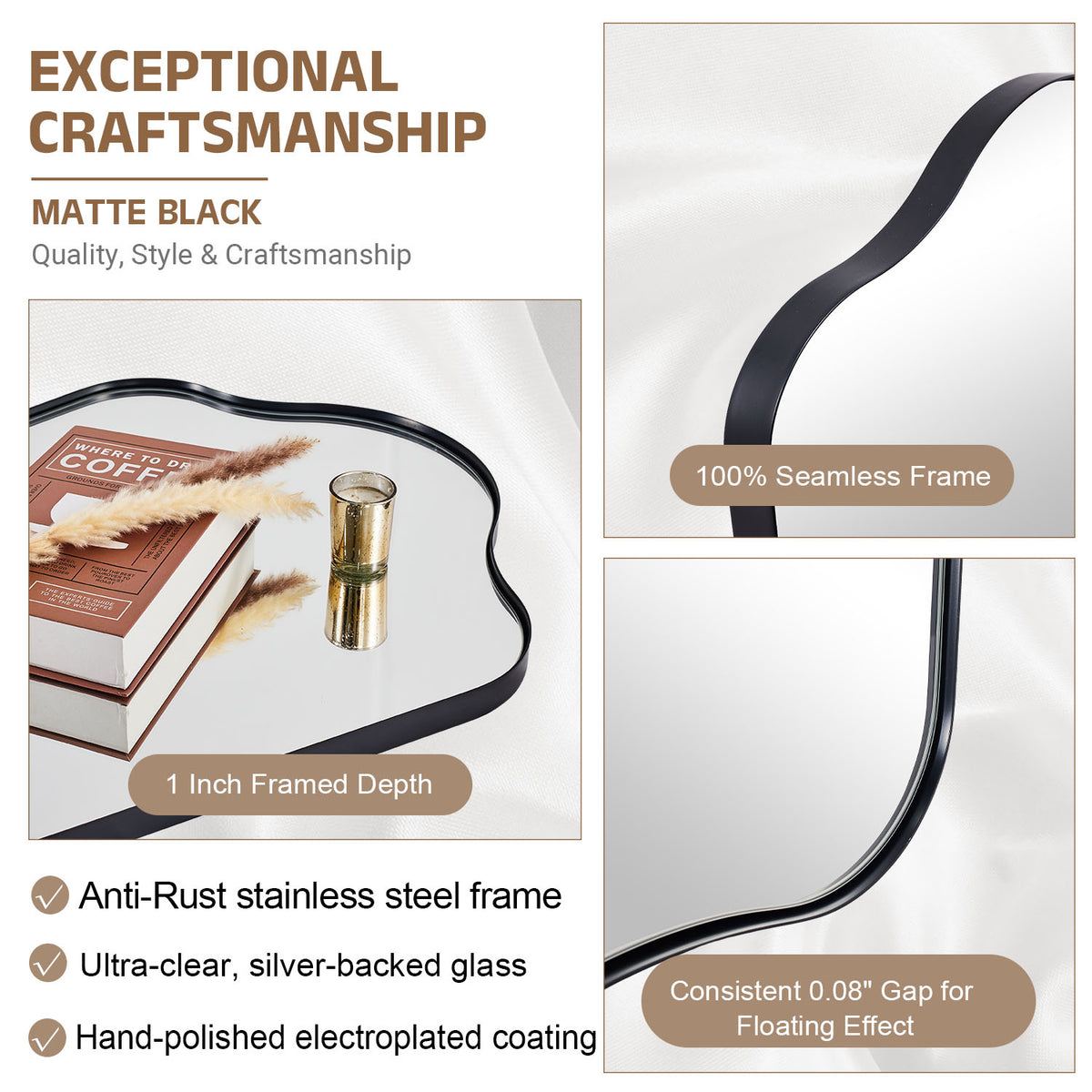 Contemporary Curved Top Arch Scalloped Bathroom Wall Mirror | Stainless Steel Frame
