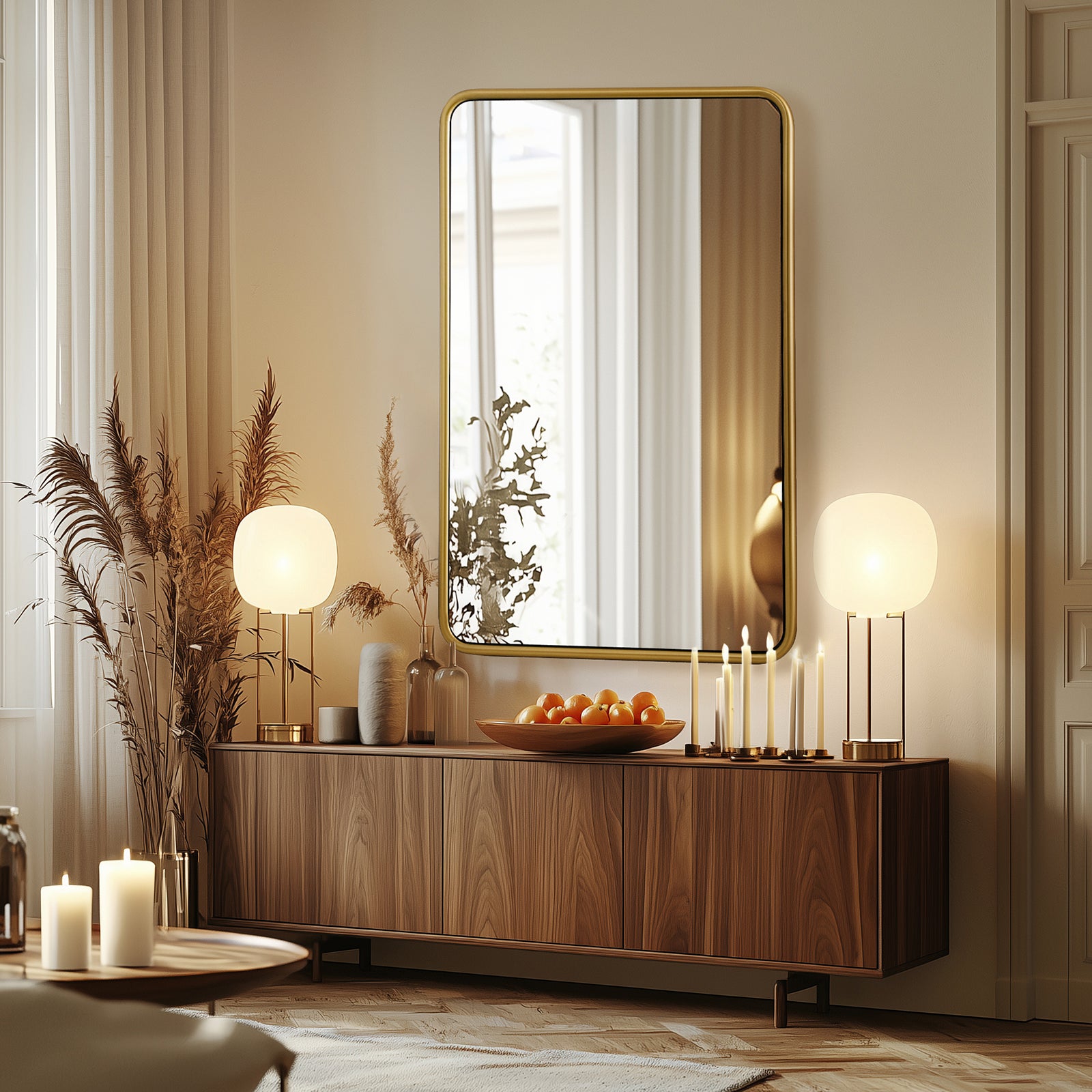 Contemporary Rounded Rectangular Bathroom Mirrors| O-Shaped Tube Stainless Steel Frame