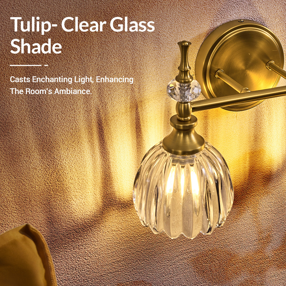 Luxury Gold Wall Sconces Bathroom Vanity Lights with Tulip Glass Shade for Bedroom, Hallway