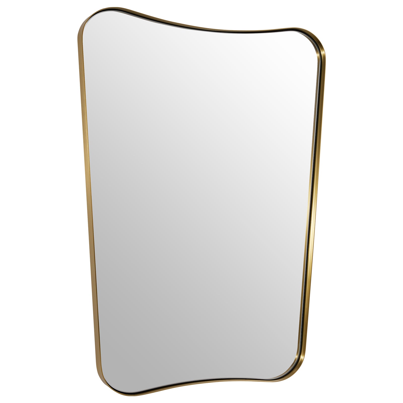 Modern Concave Top Rectangle Scalloped Wall Mirror, Brushed Gold