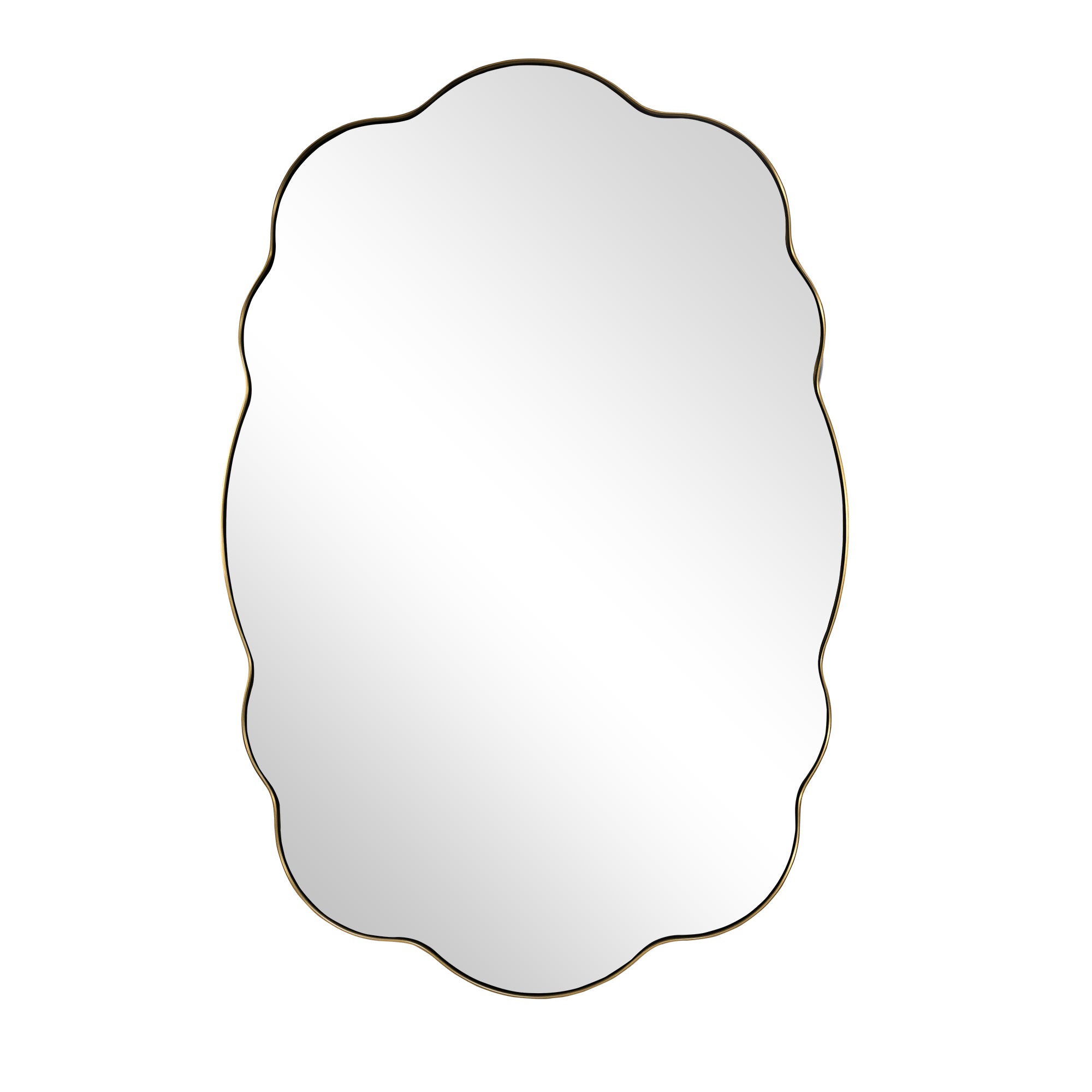 Contemporary Wavy Oval Scalloped Bathroom Vanity Mirror  Irregular Decorative Mirror| Stainless Steel Framed