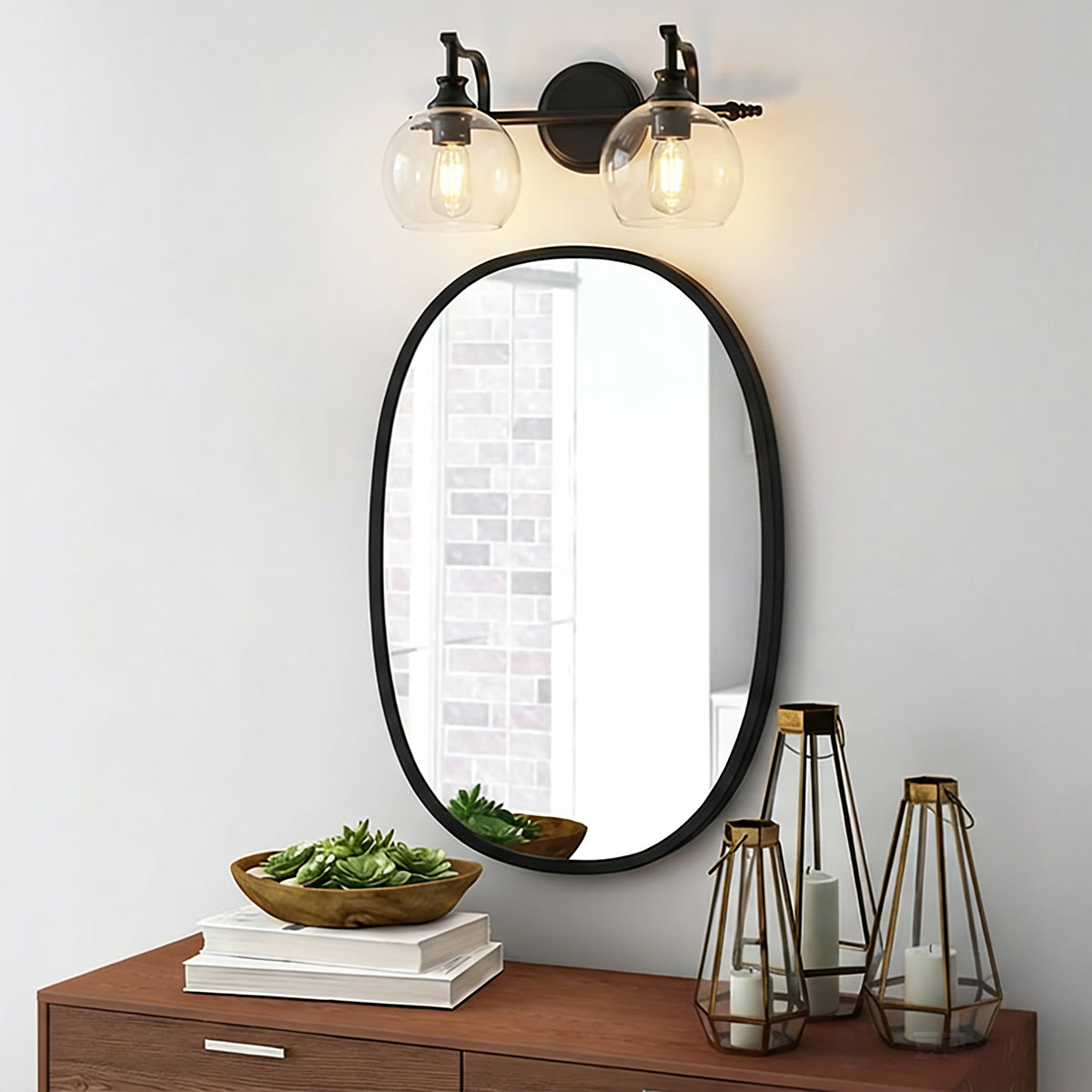 Modern Clear Globe Glass Shade Metal Crank Frame Bathroom Sconces