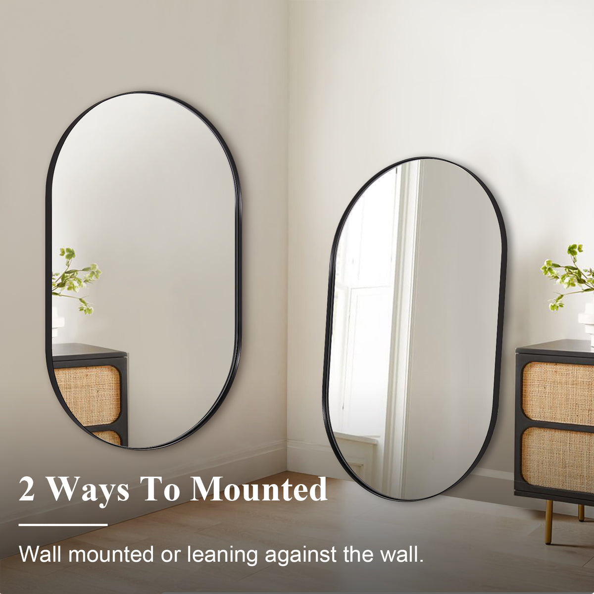 Full Length Pill Shaped Mirrors Wall Mounted, Full Body Long Leaning Mirror