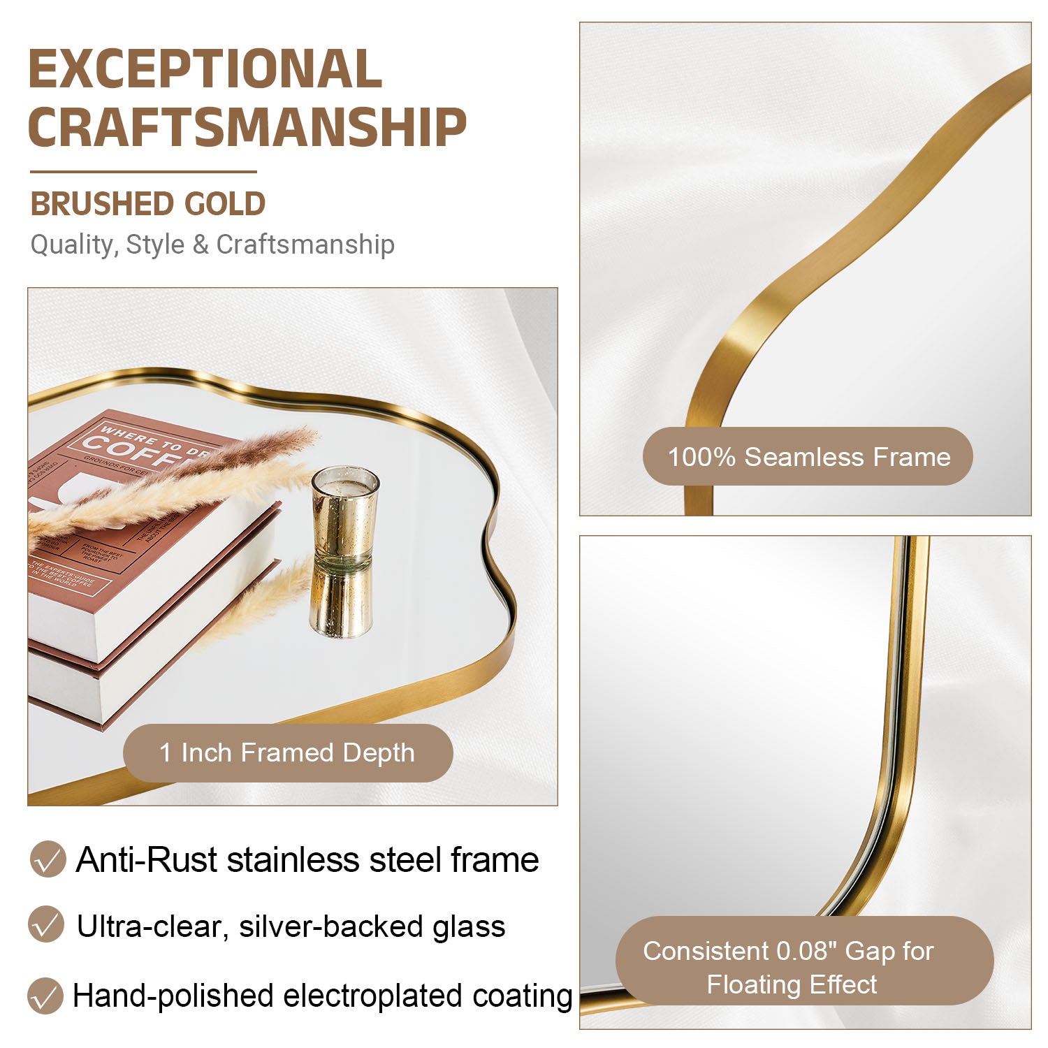 Contemporary Dual Arch Wall Mirror Irregular Scalloped Bathroom Mirror | Stainless Steel Frame