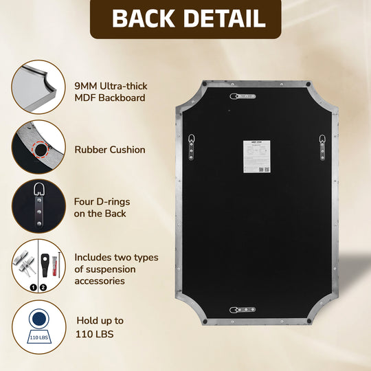 Contemporary Notched Corner Scalloped  Rectangle Bathroom Vanity Mirror | Stainless Steel Frame